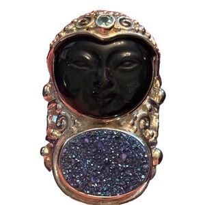 RARE Sajen Sterling silver ring goddess moon Druzy black onyx topaz Balenisian